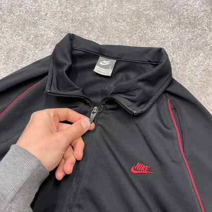 Y2k 00s Nike track jacket Large men's black full zip track suit top embroidered swoosh logo