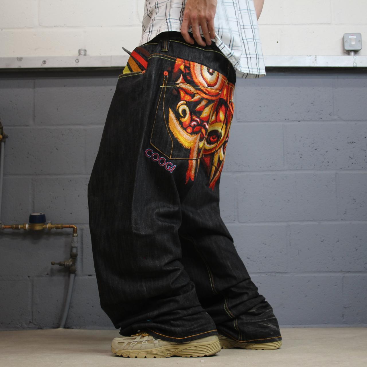 Baggy COOGI embroidered jeans y2k W44L35 black Japanese style embroidered Chinese dragon design