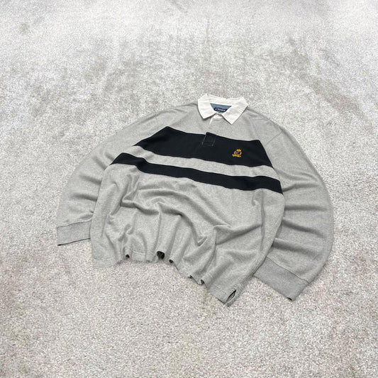 Vintage striped rugby shirt Chaps XXL mens grey colour block long sleeve polo top