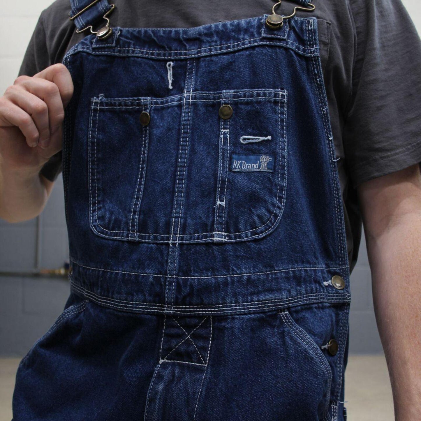 Baggy denim dungarees RK Brand blue Vintage farmer bib & brace utility overalls