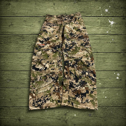 Sitka Goretex waterproof pants camo women’s L khaki Camouflage hiking outdoors rain trousers