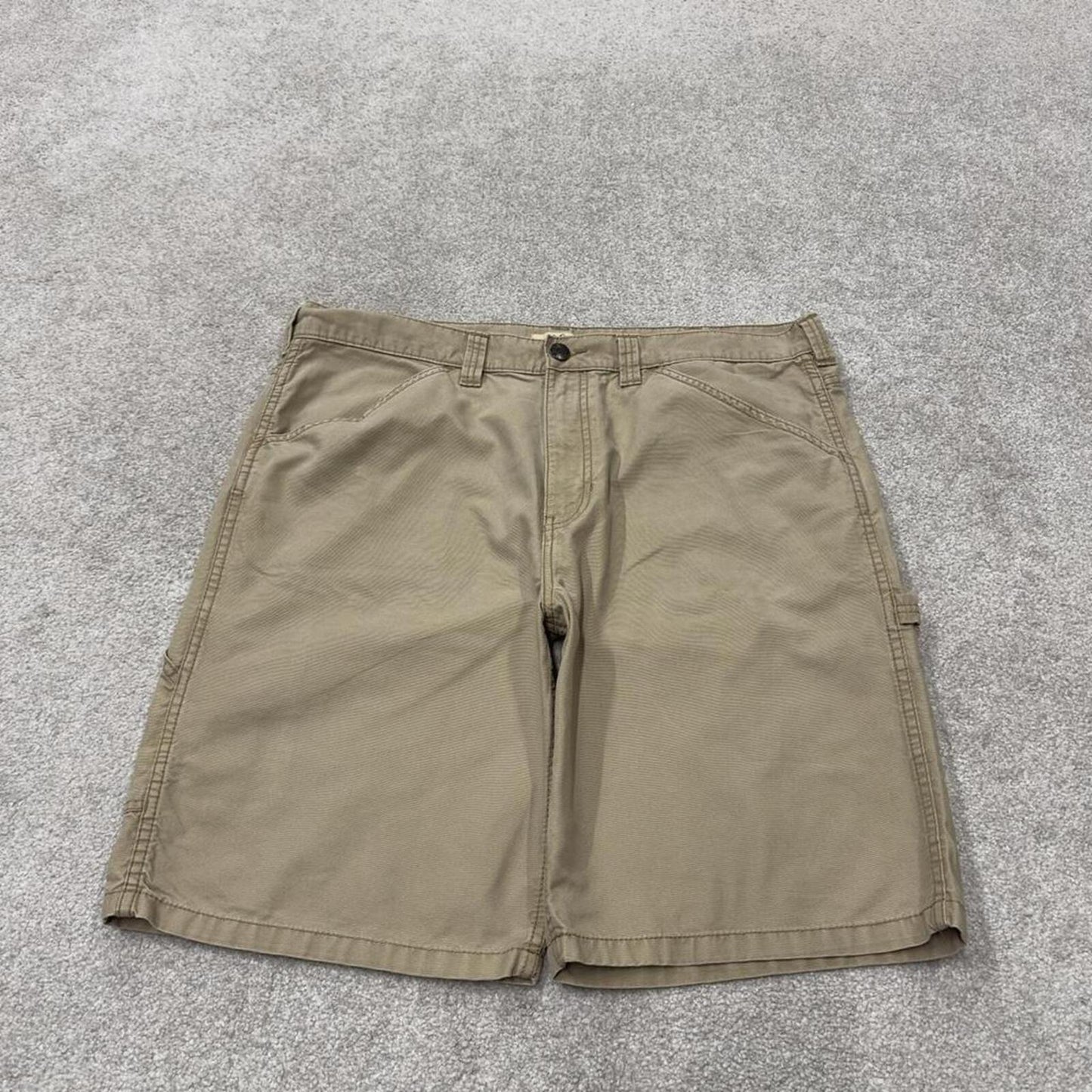 Baggy carpenter shorts canvas cargo tan Blue Mountain skater style surf jorts