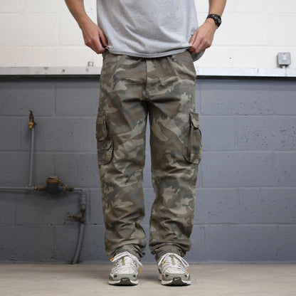 Camo Wrangler cargo pants W40L32 khaki forest camouflage straight y2k style cargo trousers