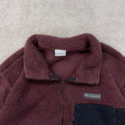 Burgundy Columbia technical full zip fleece XL deep pile teddy bear fleece y2k style autumn