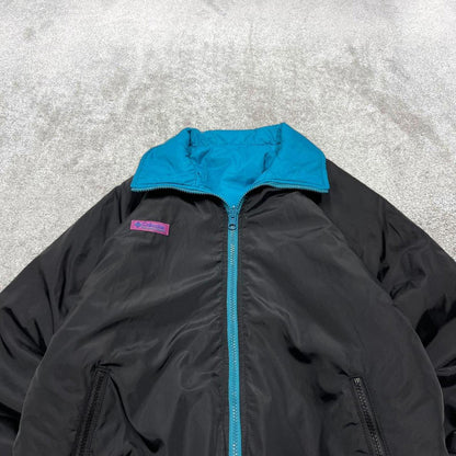 00s Columbia reversible windbreaker jacket M women's padded y2k bomber style turquoise black coat