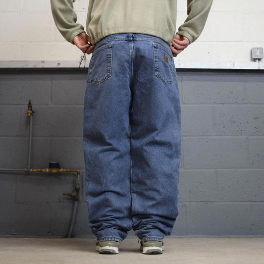 Vintage Y2K Carhartt jeans checkered lining blue Loose flannel skate style workwear pants