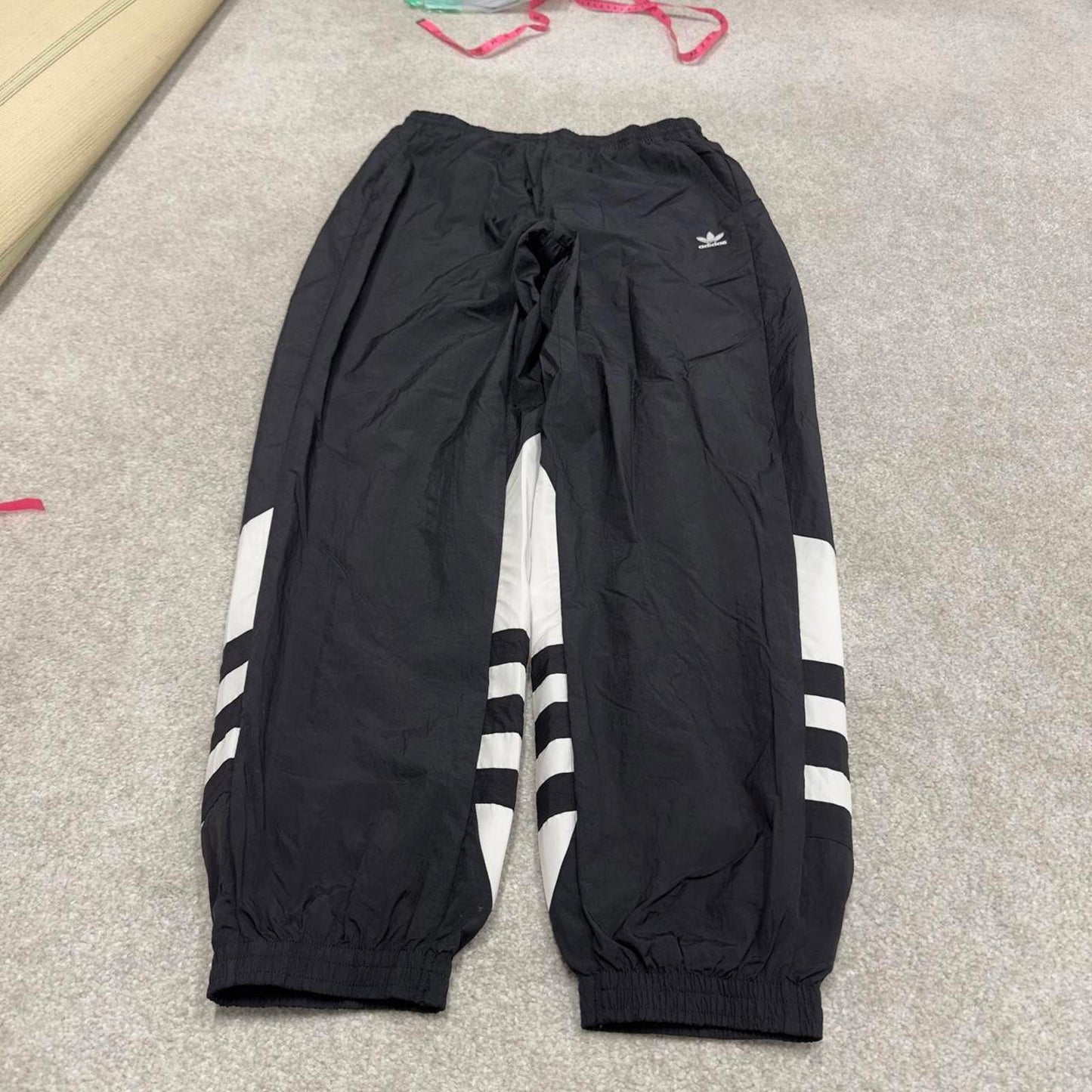 Black Adidas trackies 14 loose y2k style joggers adjustable stripe detail track pants