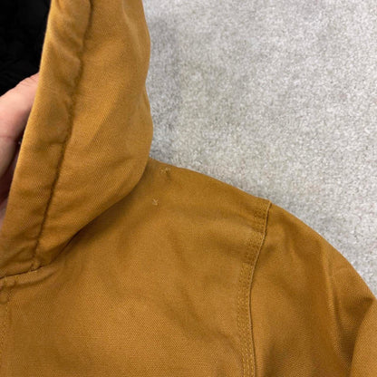 Vintage Kids Carhartt hooded active jacket Small (7-8) tan canvas 90s style quilt lined active