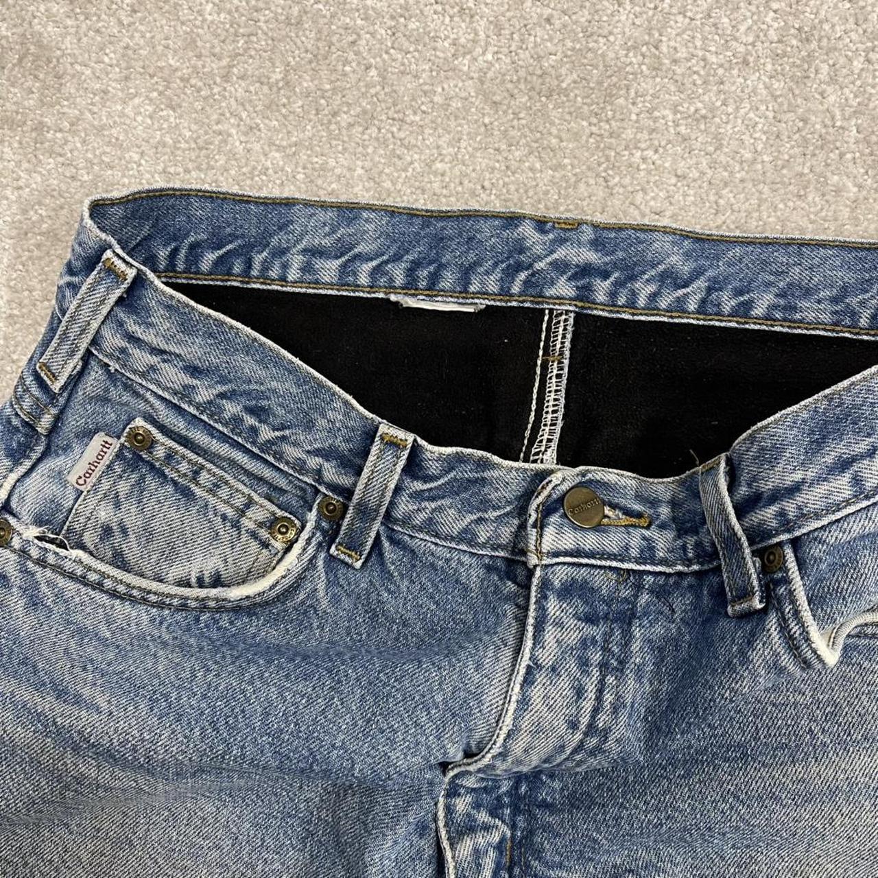 Carhartt denim shorts y2k faded blue Loose fleece lined skater style work jorts