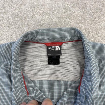 North Face checkered short sleeve shirt blue green TNF surf style check shirt style summer festival