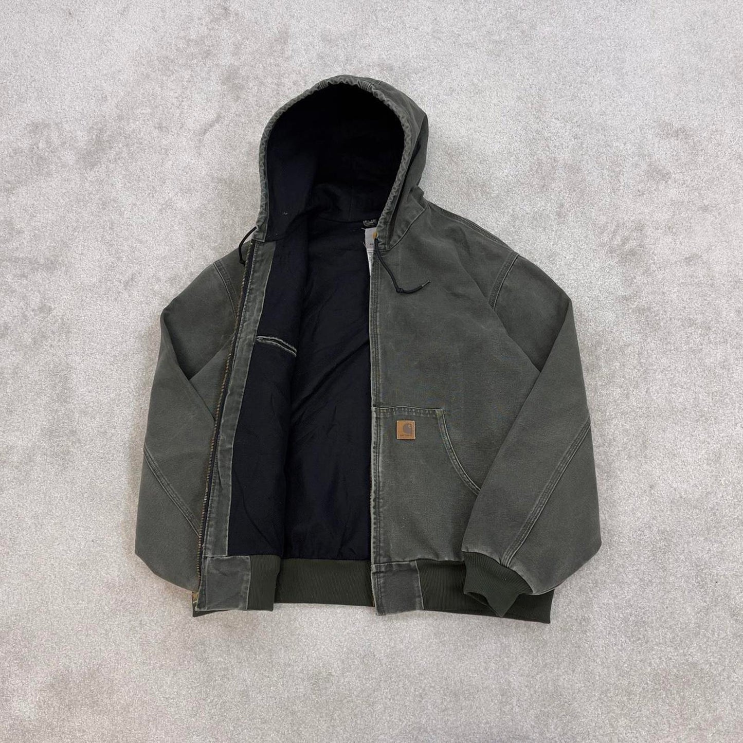 Vintage Green Carhartt hooded active jacket 2XL canvas 90s style skater bomber J25 MOS