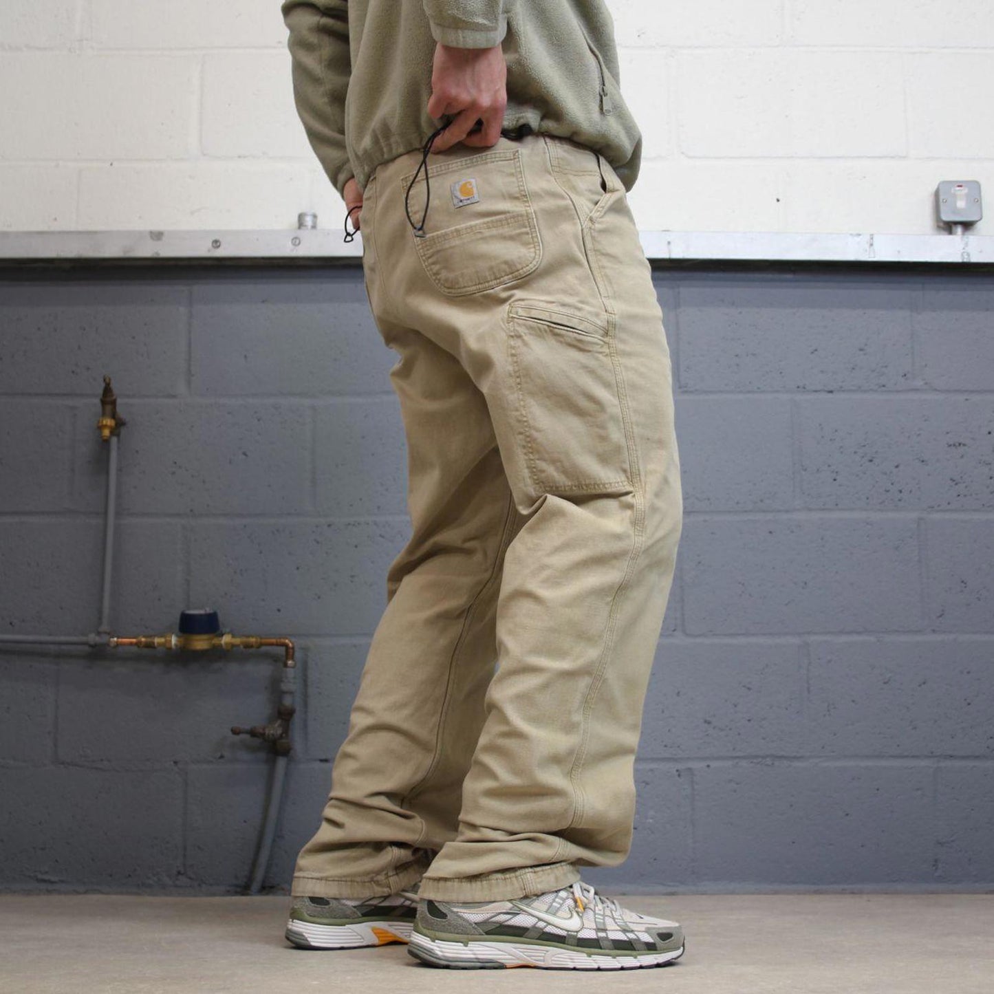 Vintage Y2K Carhartt carpenter jeans beige Relaxed fit fleece lined skate style workwear cargo pants