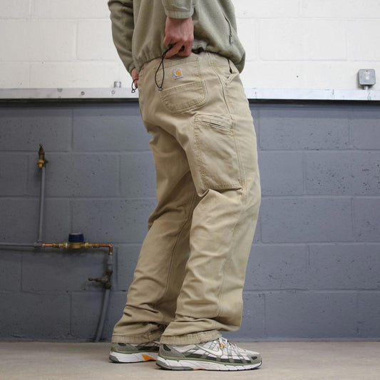 Vintage Y2K Carhartt carpenter jeans beige Relaxed fit fleece lined skate style workwear cargo pants