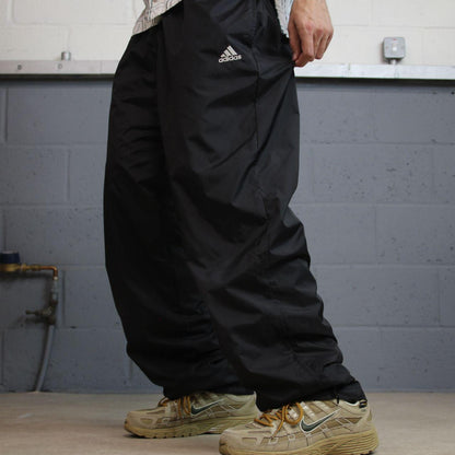 Y2K Adidas tracksuit bottoms loose black XL mesh lined embroidered logo track pants