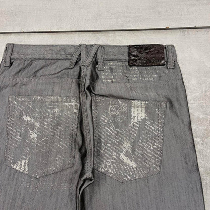 Silver Muka Wear jeans W34 straight fit denim hip hop Y2K print design jeans