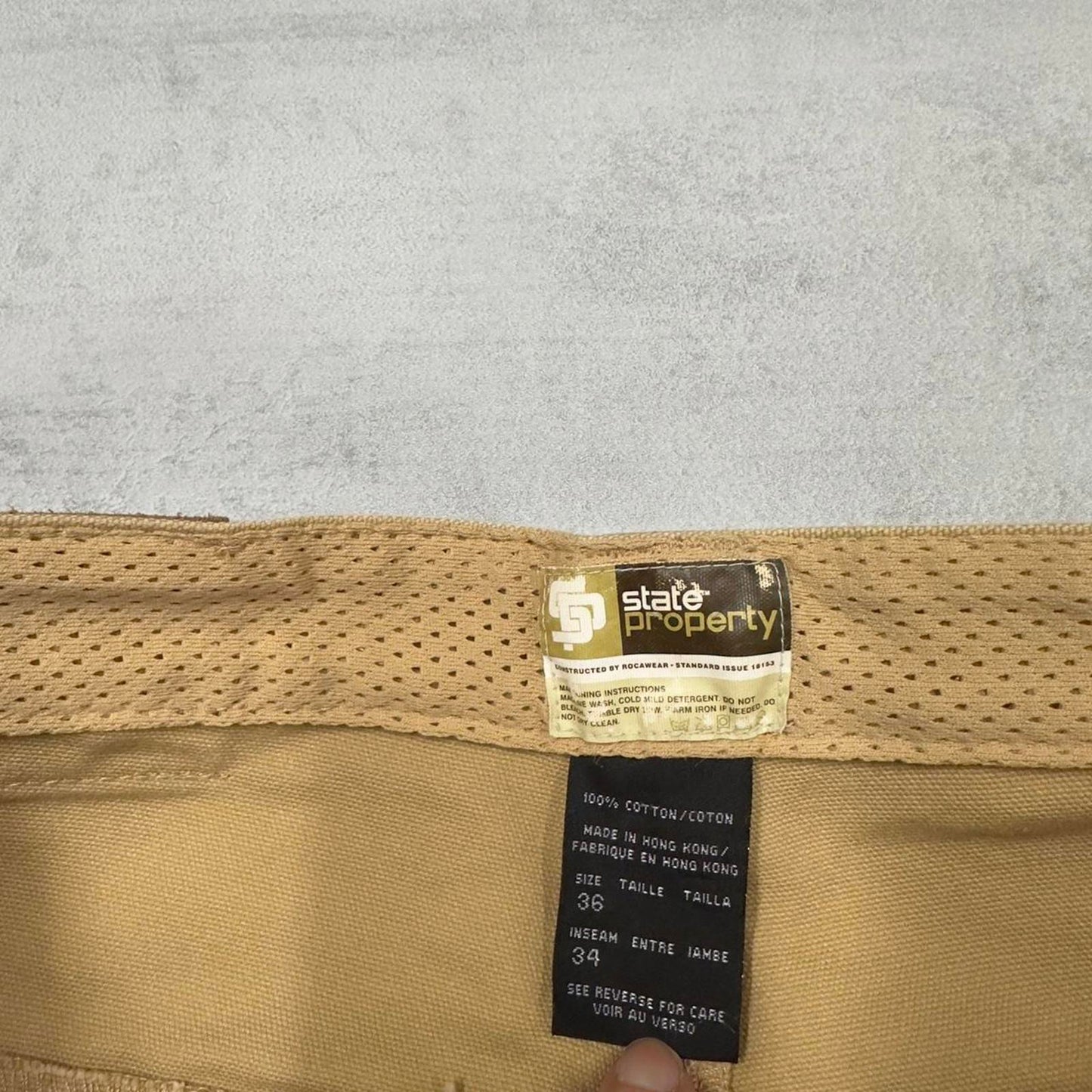 Y2K baggy jeans State Property W36L32 tan wide leg 90s skater style jeans casual streetwear autumn