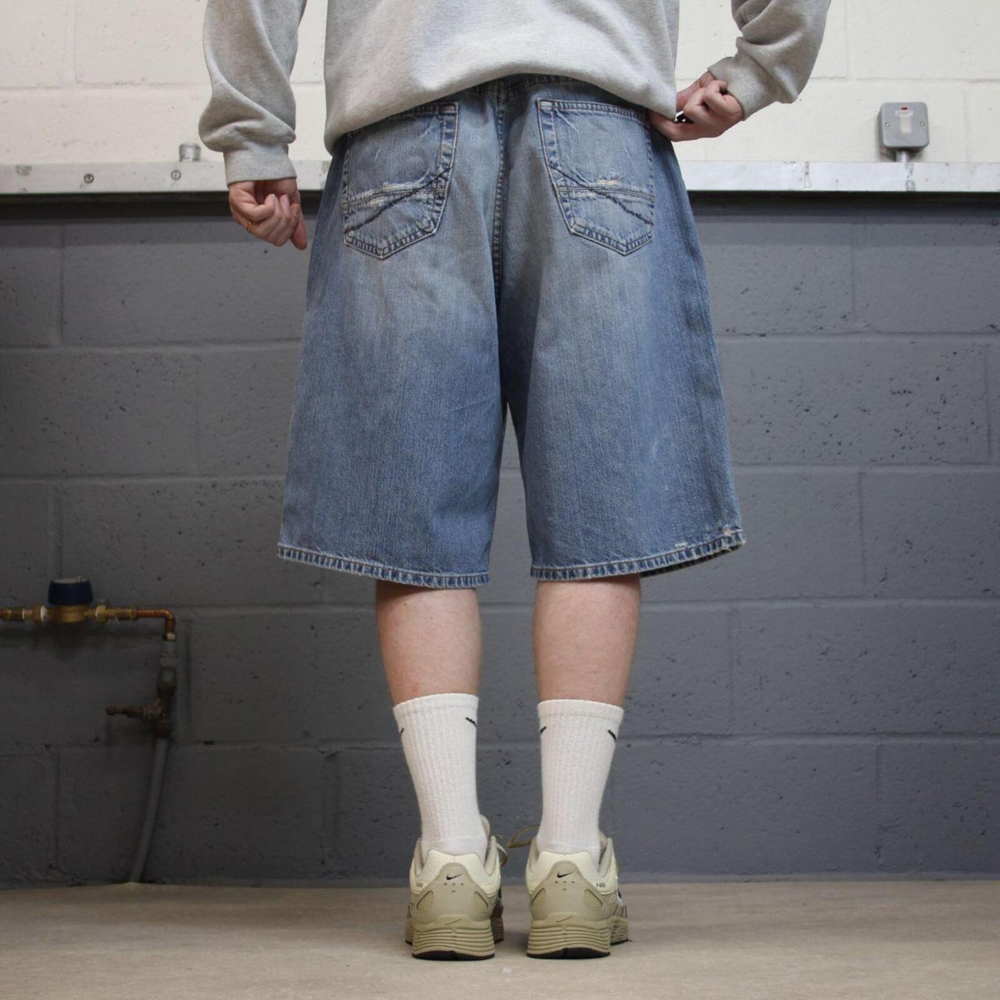 Long denim shorts y2k skater loose blue BKE skater style brand surf jorts