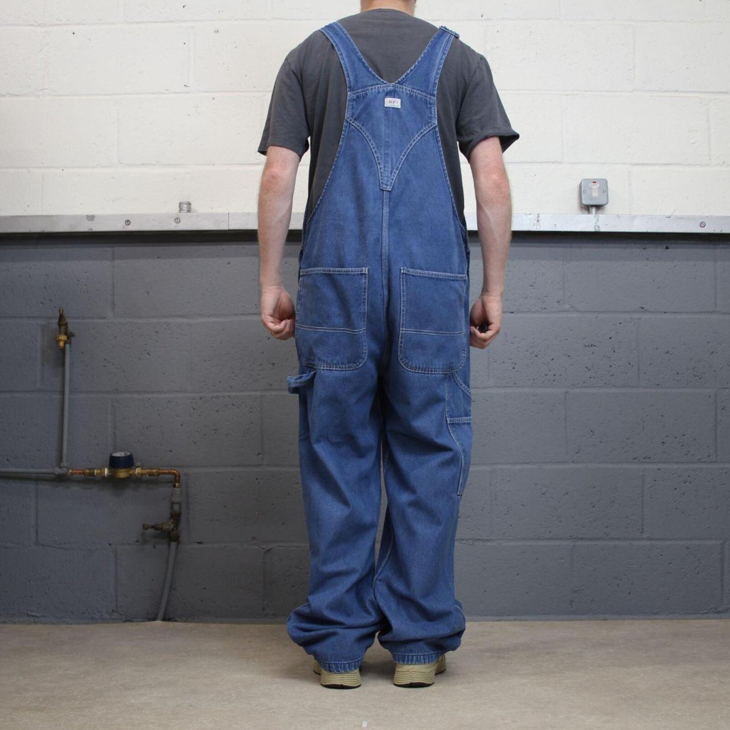 Liberty baggy denim Dungarees wide leg blue Vintage farm work bib & brace overalls utility
