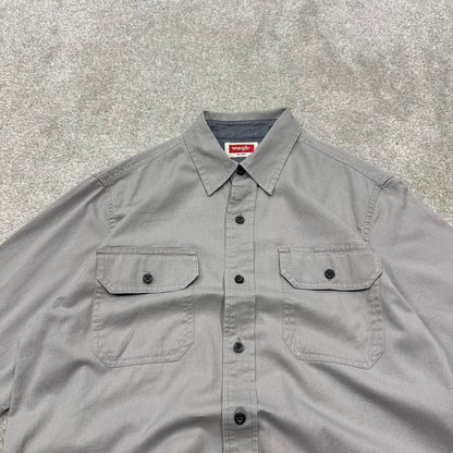 Y2K Wrangler short sleeeve shirt grey Workwear style button down summer shirt