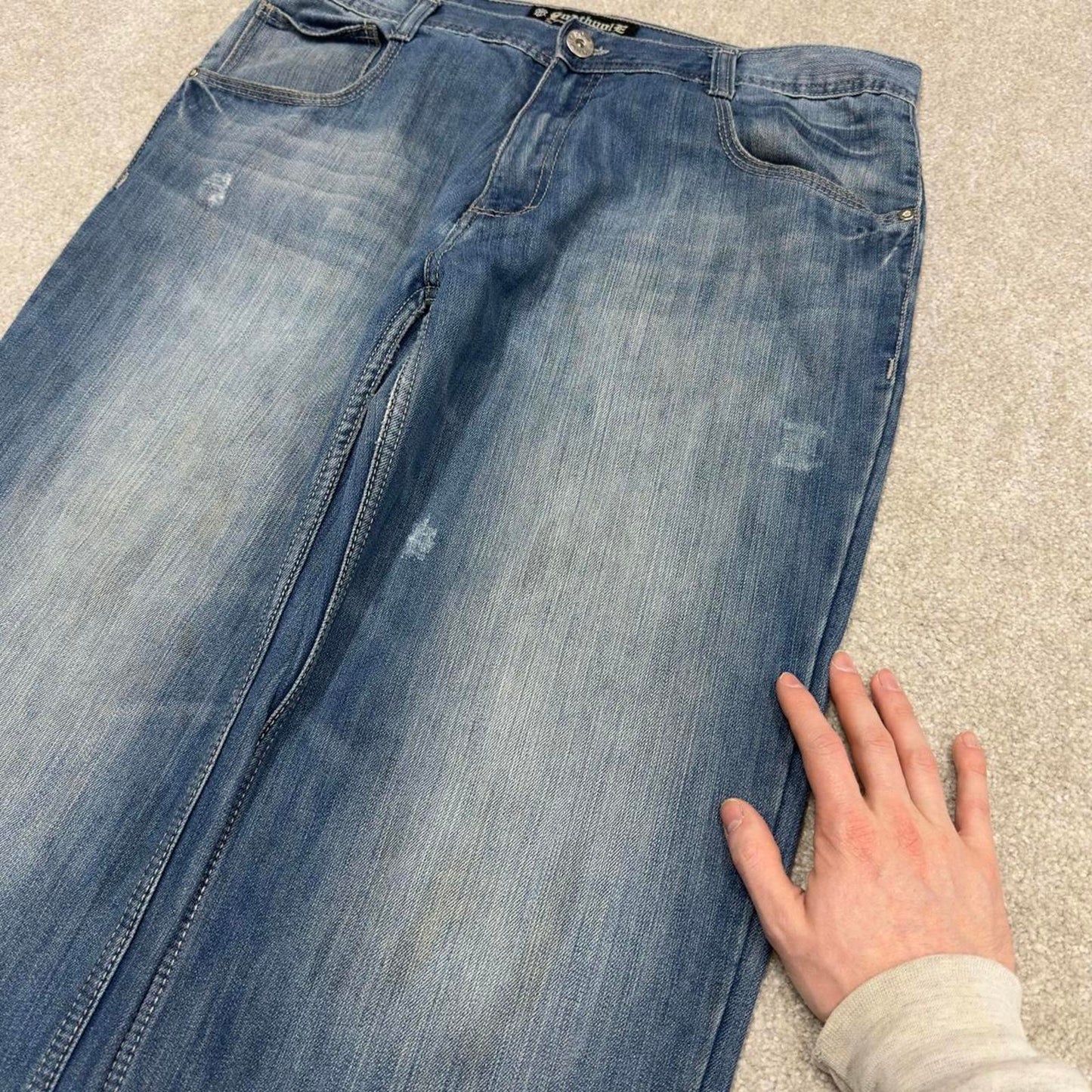Y2K Southpole jeans embroidered blue Loose straight leg denim skater 00s style pants