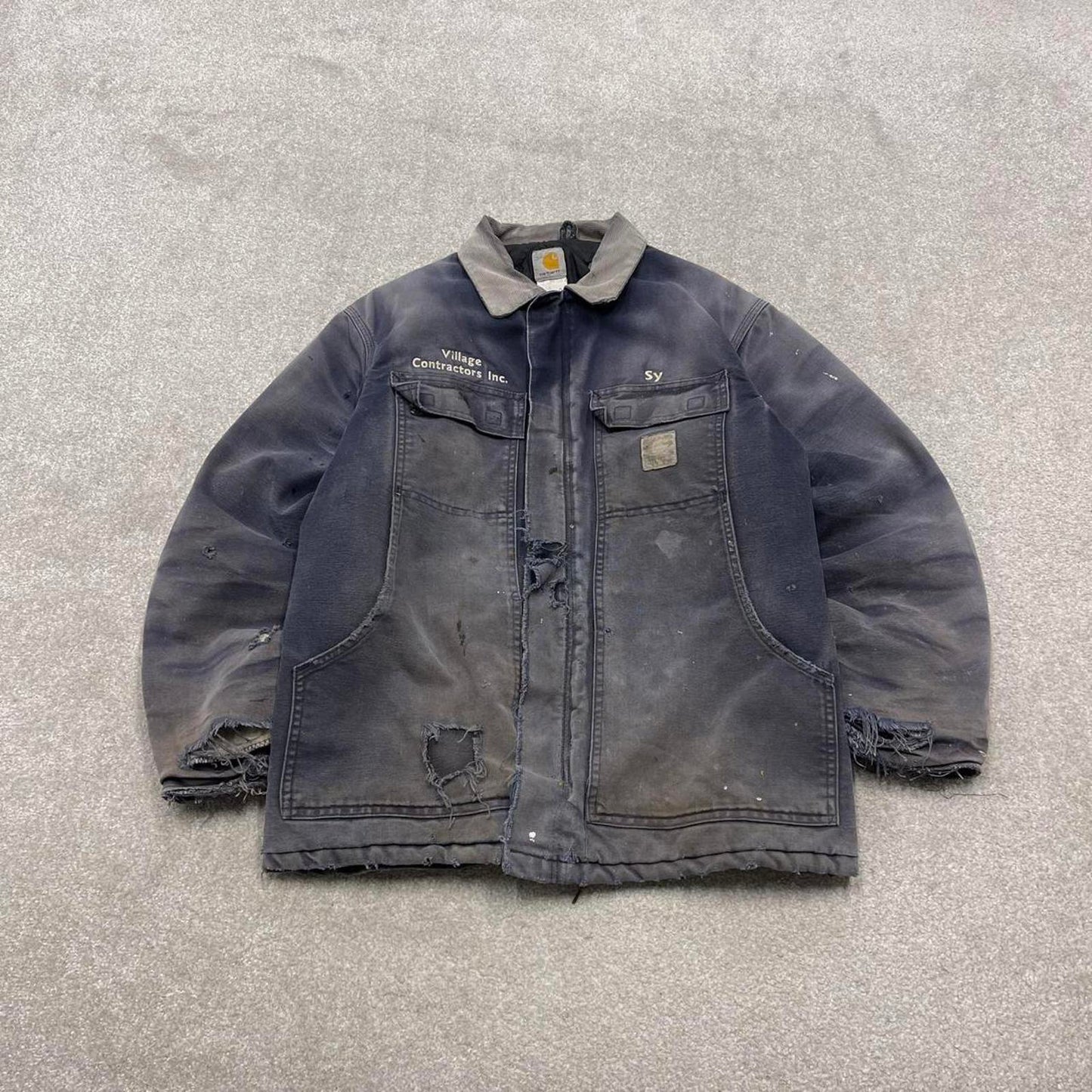 Carhartt chore work jacket navy winter 90s style L loose quilt lined canvas workwear overcoat canvas