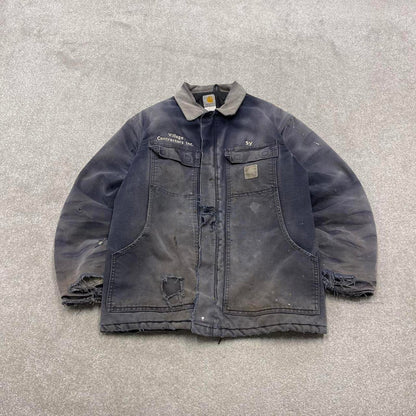 Carhartt chore work jacket navy winter 90s style L loose quilt lined canvas workwear overcoat canvas