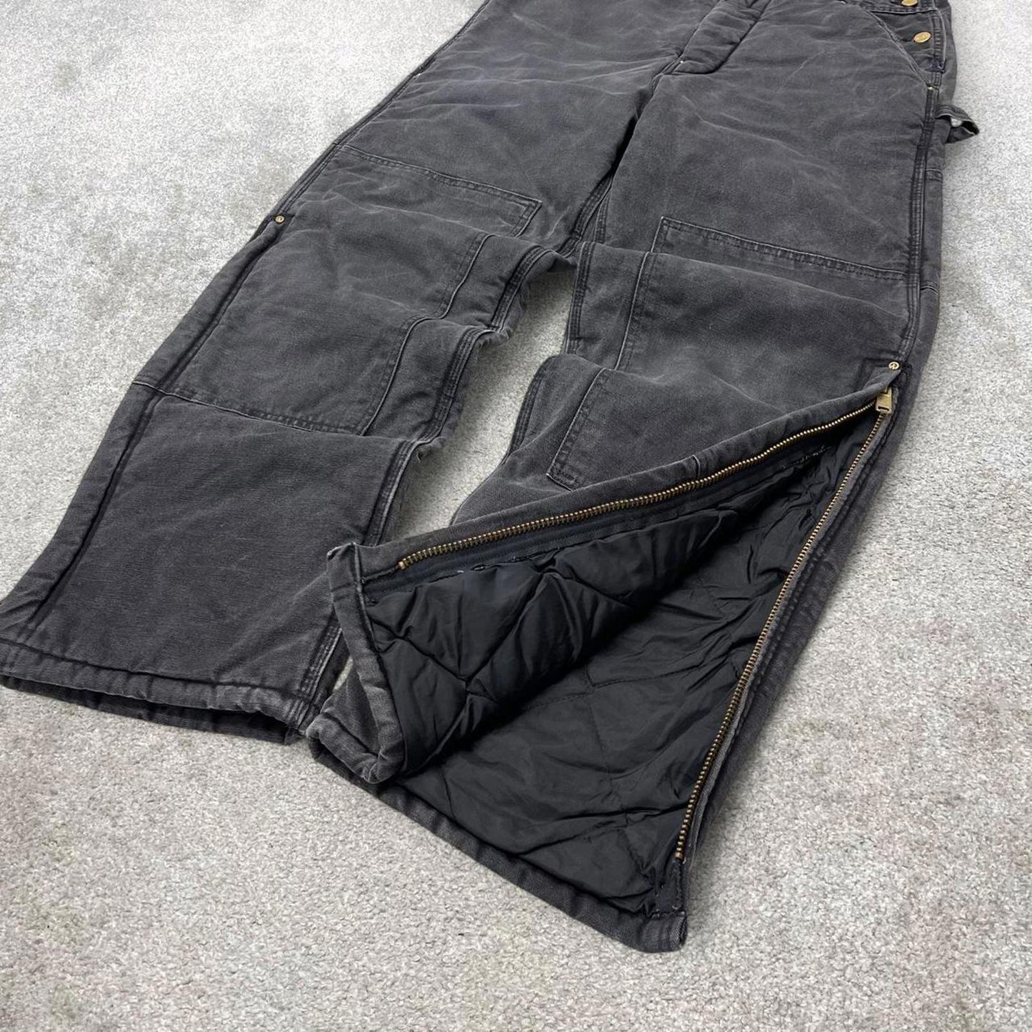 Black Carhartt dungarees W34L30 mens quilt lined canvas overalls utility worker