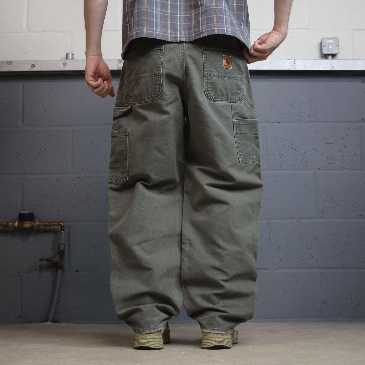 Green Carhartt carpenter jeans baggy W34L30 Loose fit American workwear skate pants utility pockets