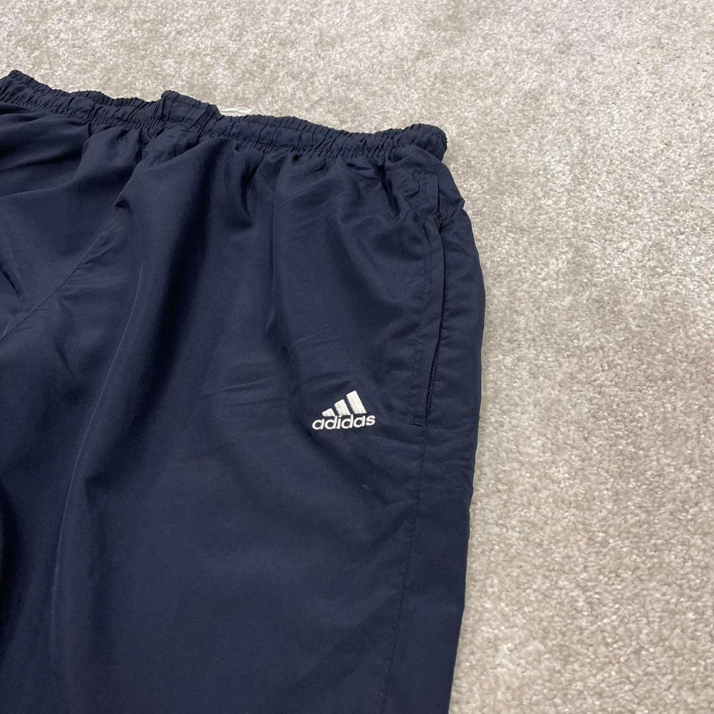 Y2k baggy Adidas tracksuit bottoms navy Loose floaty drawstring track pants embroidered logo
