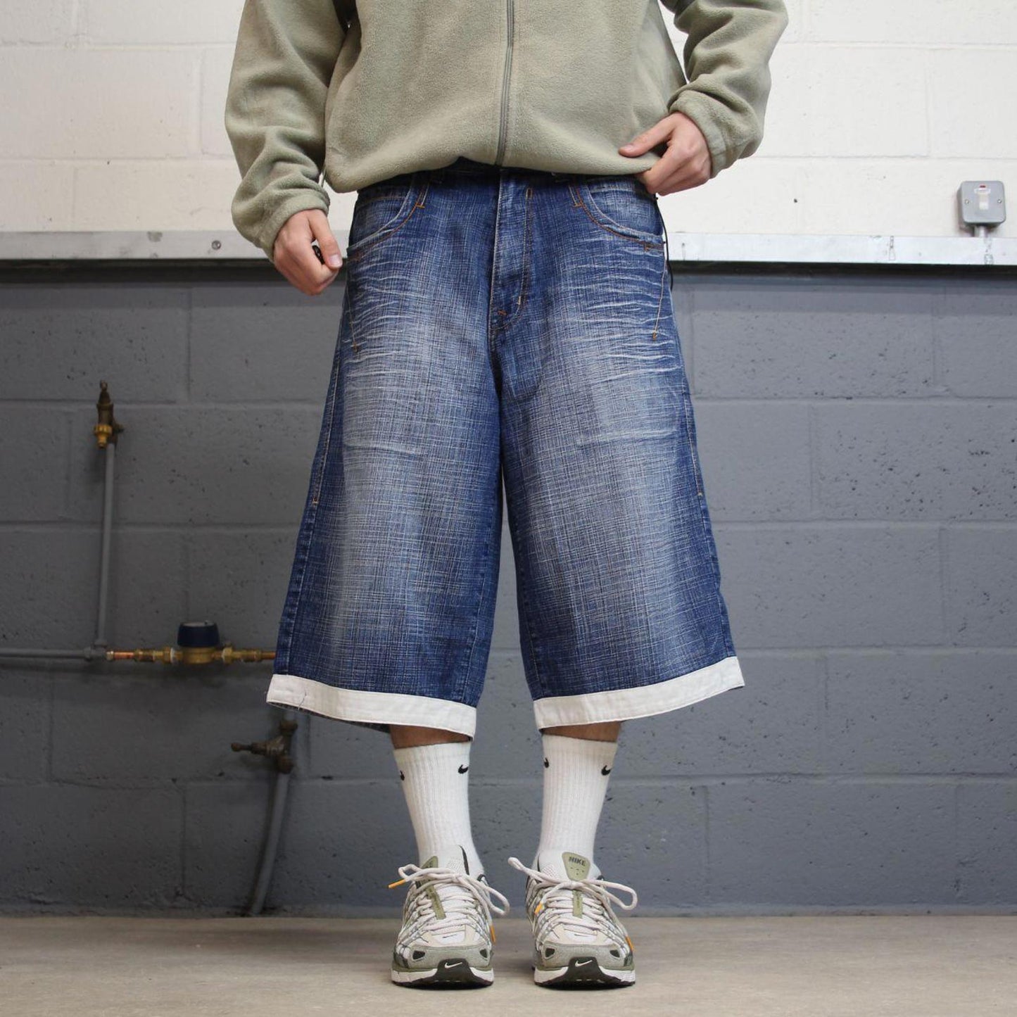 Y2k baggy shorts skater style blue Long wide leg Source Jeans denim summer festival jorts