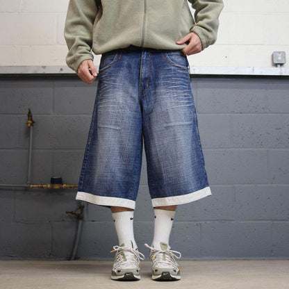 Y2k baggy shorts skater style blue Long wide leg Source Jeans denim summer festival jorts