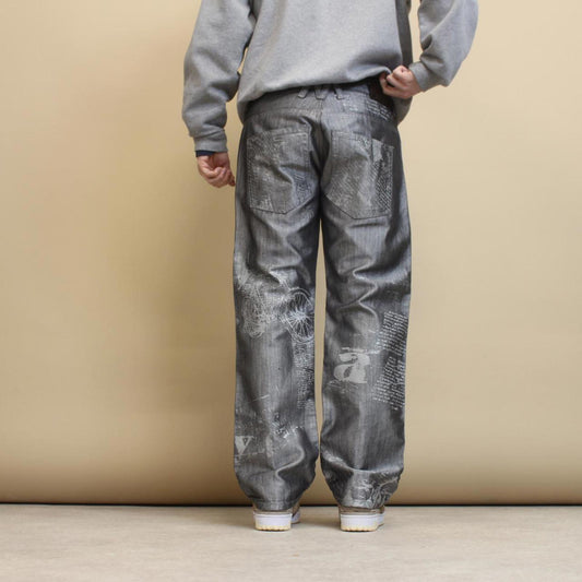 Silver Muka Wear jeans W34 straight fit denim hip hop Y2K print design jeans
