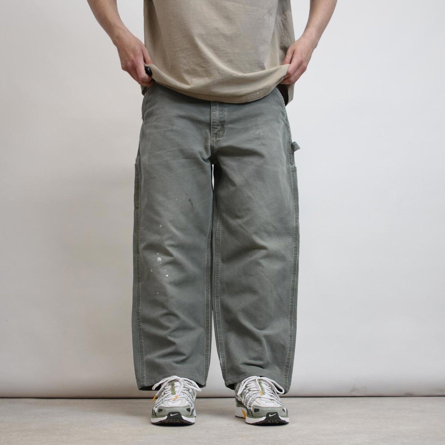 Green Carhartt carpenter pants W38 L27 loose canvas 90s style skater cargos