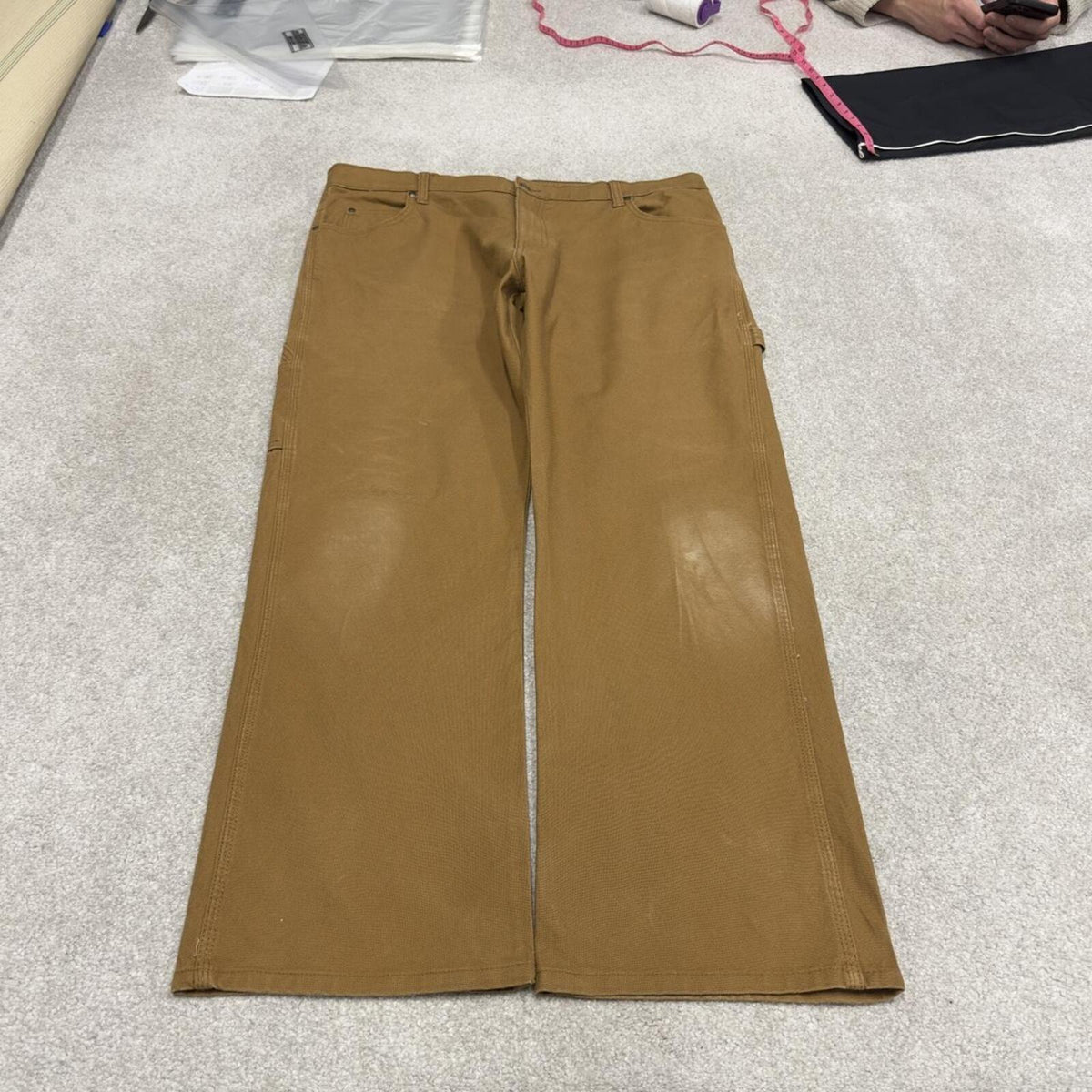 Dickies carpenter jeans loose faded tan Loose canvas skate style cargo work pants