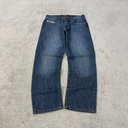 Blue Ecko Unltd jeans W32L28 blue slim straight y2k 00s style jeans embossed detail
