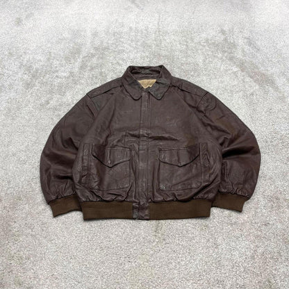 Vintage leather flight aviator bomber jacket brown River Trader boxy genuine leather flight coat
