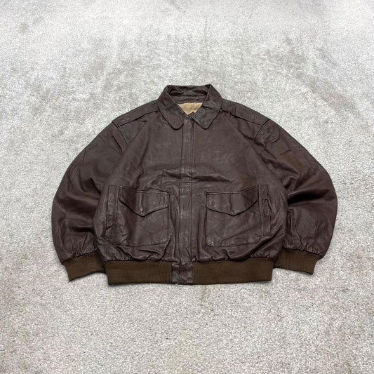 Vintage leather flight aviator bomber jacket brown River Trader boxy genuine leather flight coat