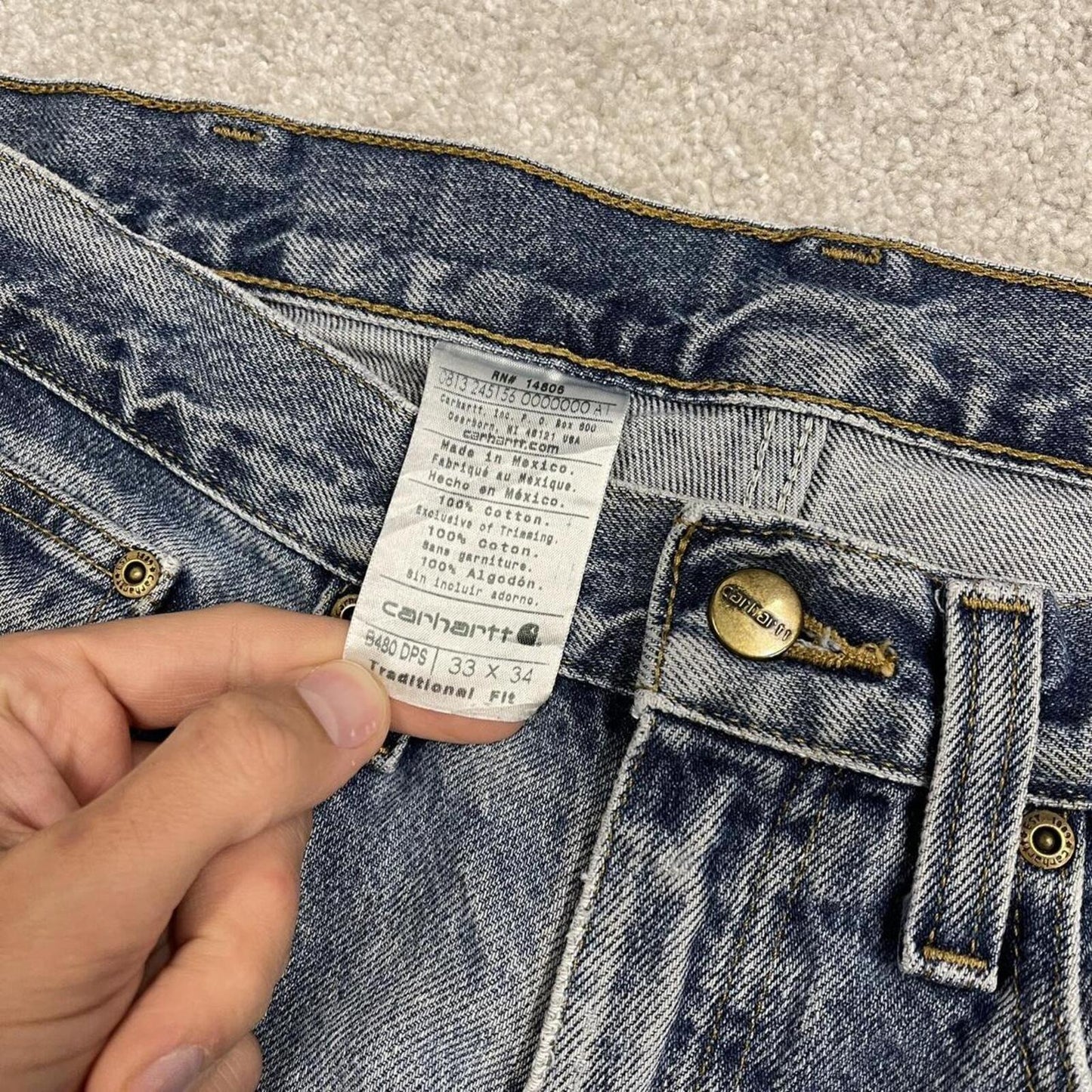 Carhartt denim shorts y2k faded blue Loose skater style work jorts