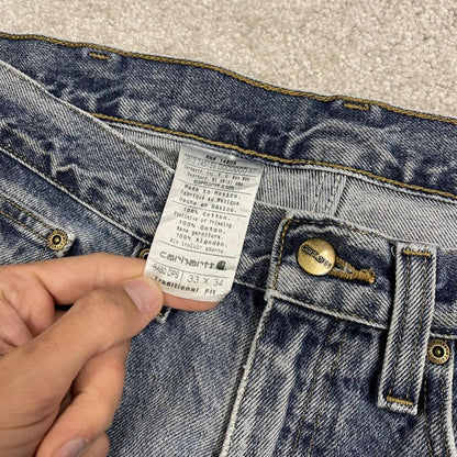 Carhartt denim shorts y2k faded blue Loose skater style work jorts