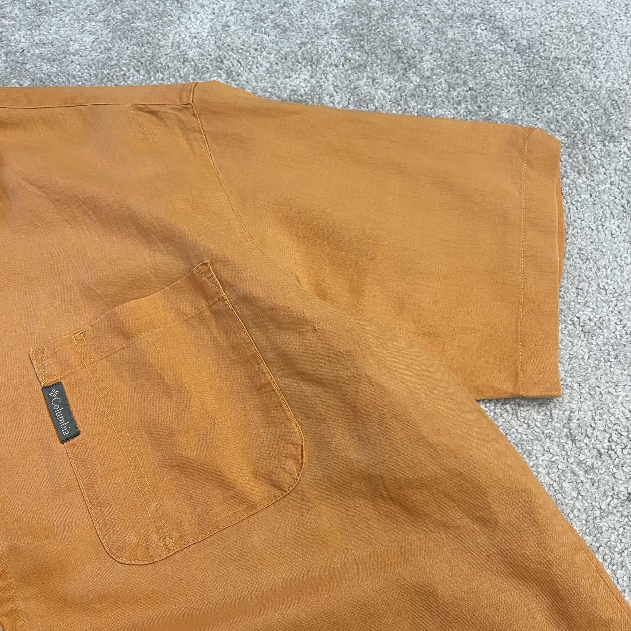 Columbia technical short sleeve shirt orange Festival style button down summer hiking shirt