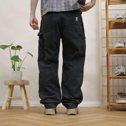 Black Carhartt carpenter pants y2k relaxed fit Loose utility workwear skate cargo trousers