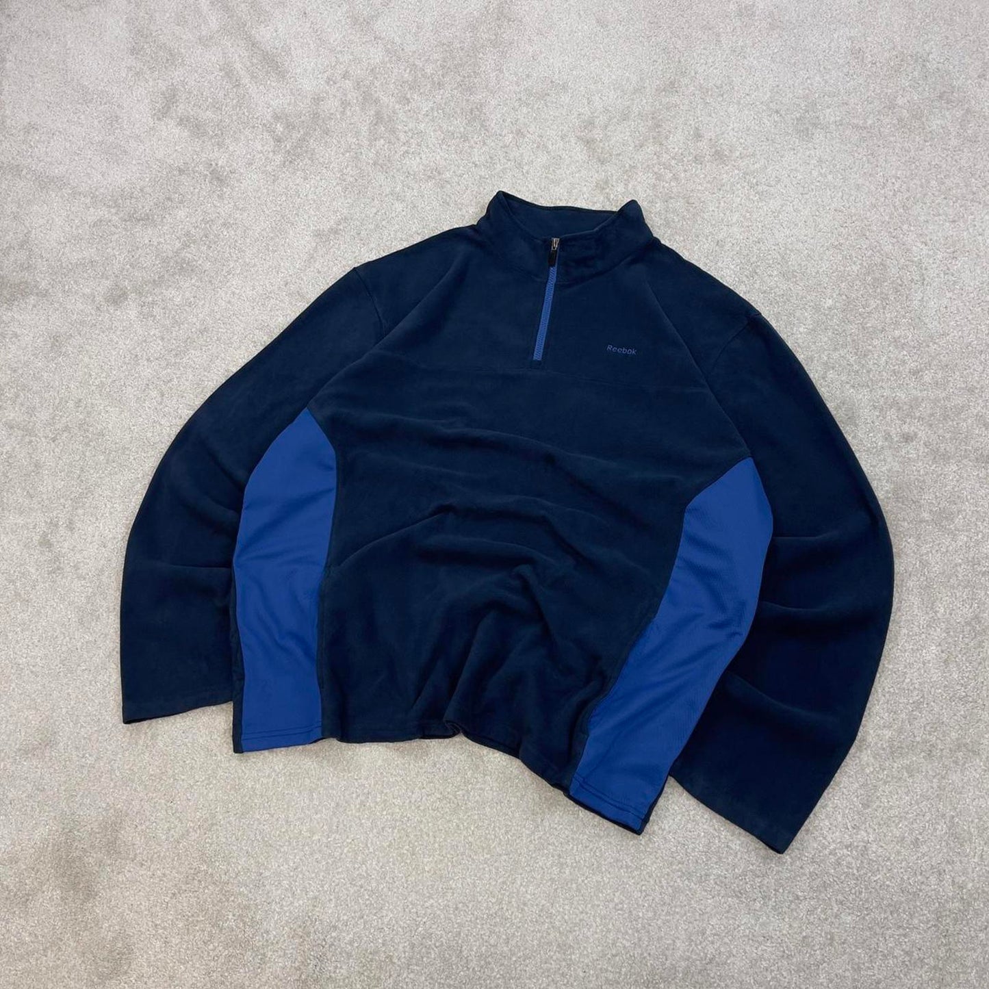 Navy Blue Reebok technical fleece XXL y2k style quarter zip autumn outdoors wear casual paneled