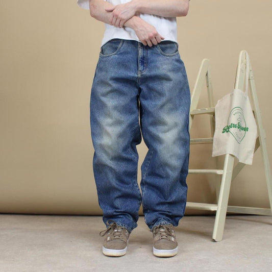 Blue baggy tapered Paco jeans W32 L32 loose Y2K denim hip hop pants
