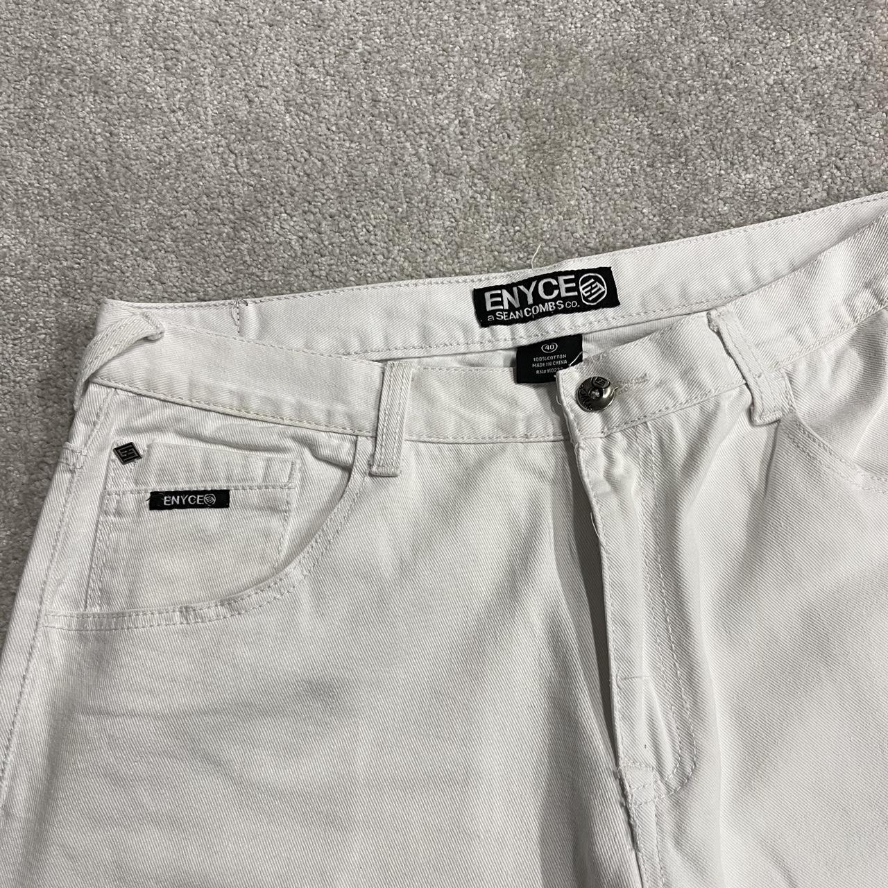 Enyce baggy denim shorts y2k white Long wide leg embroidered skater surf shorts