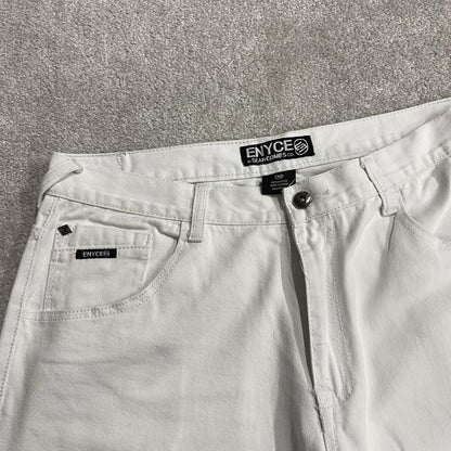 Enyce baggy denim shorts y2k white Long wide leg embroidered skater surf shorts