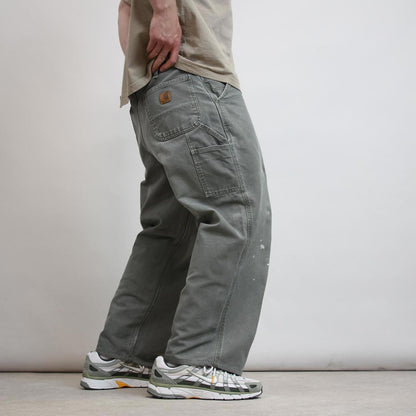 Green Carhartt carpenter pants W38 L27 loose canvas 90s style skater cargos