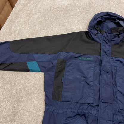 Y2K Columbia technical windbreaker jacket navy Hooded paneled tech coat adjustable