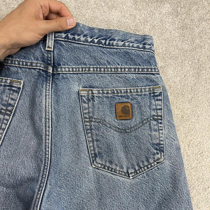 Carhartt denim shorts y2k faded blue Loose fleece lined skater style work jorts