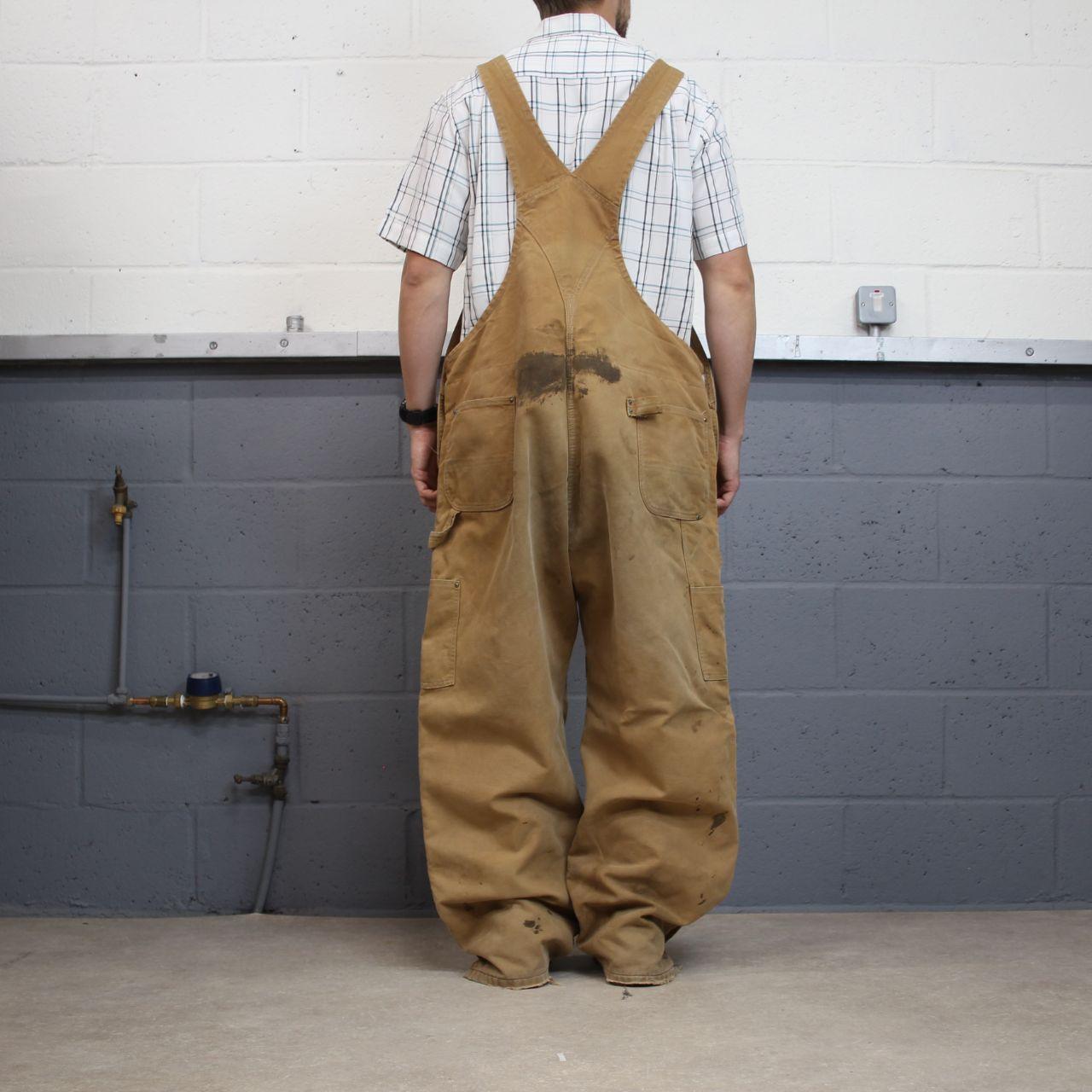 Vintage Carhartt dungarees tan brown overalls Quilted bib & brace utility workwear
