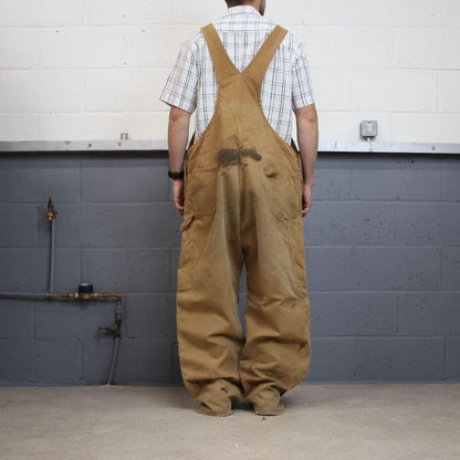 Vintage Carhartt dungarees tan brown overalls Quilted bib & brace utility workwear